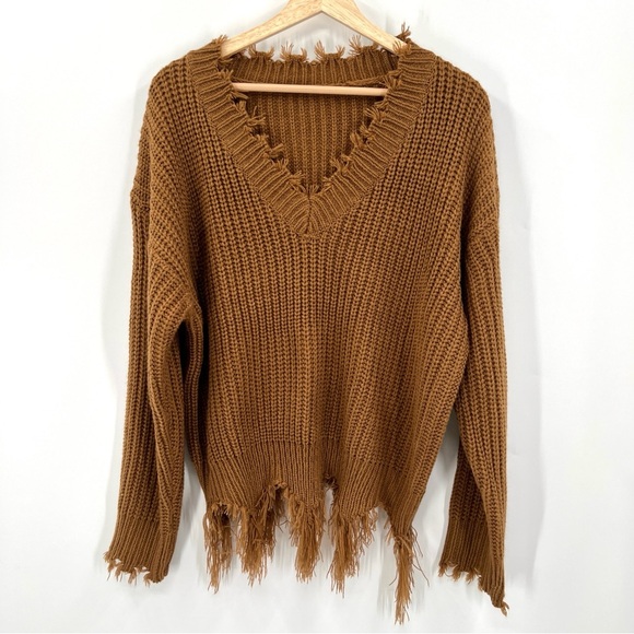 SHEIN Woman's V-Neck Shabby Brown Chunky Sweater Size L - Picture 1 of 11